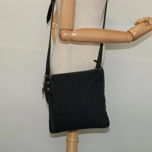 GUCCI GG Canvas Sherry Line Shoulder Bag Black Gold - Picture 14 of 16